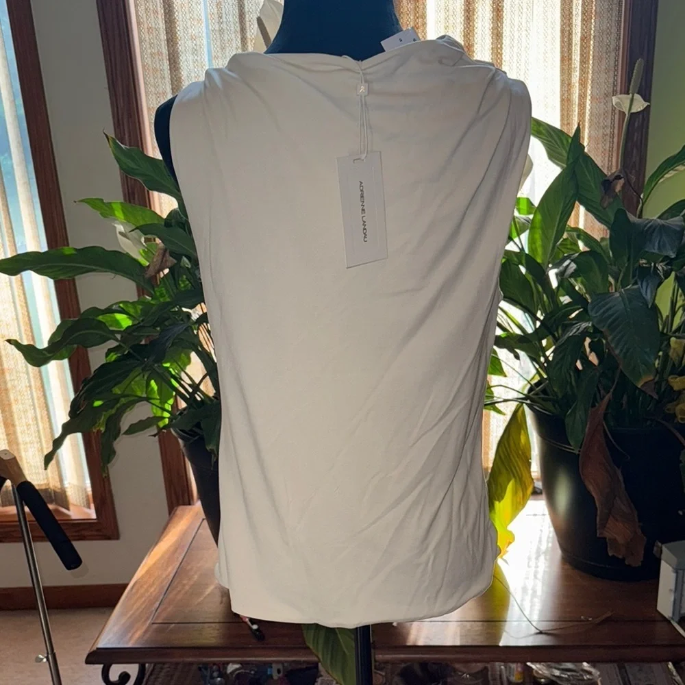 Adrienne Landau Cream Asymmetrical Cowl Neck Tank